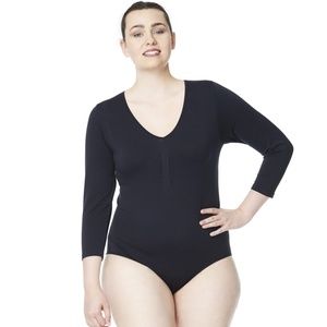 Plus size women bodysuits 3/4 sleeve Black
